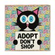 Adopt, Don t Shop  Whimsical Black Cat Art on Wood Block - Funky Cat Sign Sale