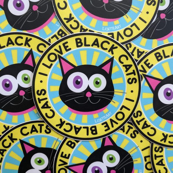 I Love Black Cats  Circle Badge Vinyl Sticker Discount