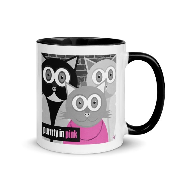 Purrrty in Pink  80 s Parody Cat Coffee Mug with Color Accents Supply