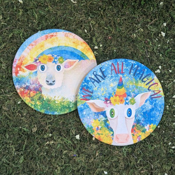 We are all Magical - Whimsical Cow Round Stone Coaster on Sale