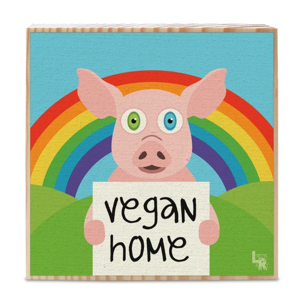 Vegan Home  Happy Animals Art on Wood Block - Funky Vegan Sign For Cheap