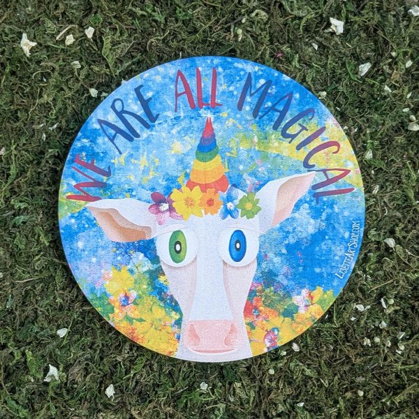 We are all Magical - Whimsical Cow Round Stone Coaster on Sale