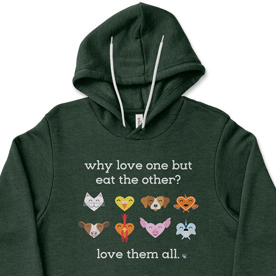 Why Love One but Eat the Other?  Unisex Lightweight Fleece Vegan Animals Hoodie Sweatshirt Discount