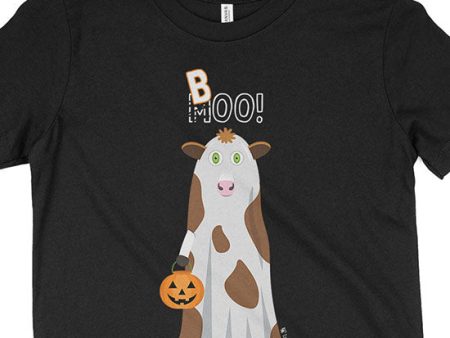 Trick or Treat  MOO BOO Cow in Ghost Costume Halloween Youth T-Shirt Fashion