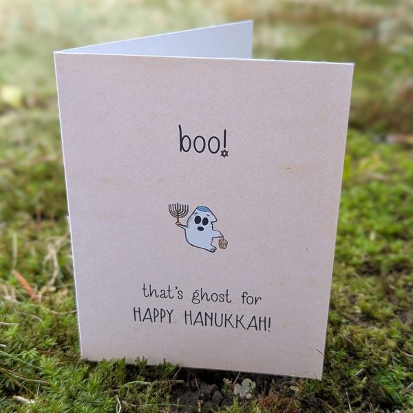 boo! HAPPY HANUKKAH!  Cute Ghost Greeting Card, Recycled Hanukkah Card Discount