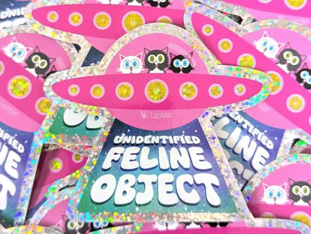 Unidentified Feline Object  UFO Cats Glitter Sticker For Cheap