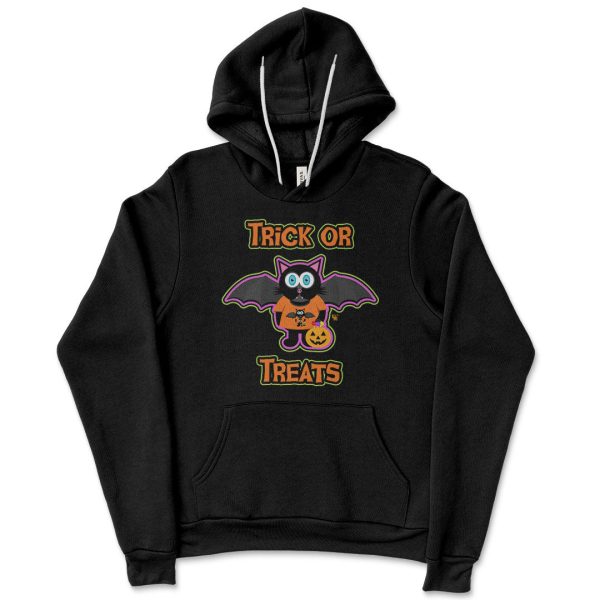 TRICK OR TREATS  Bat Cat Halloween Unisex Lightweight Fleece Hoodie Sweatshirt For Sale