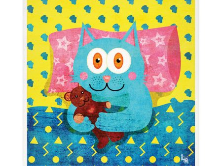 I Love My Teddy  Whimsical Cat Art Print For Discount