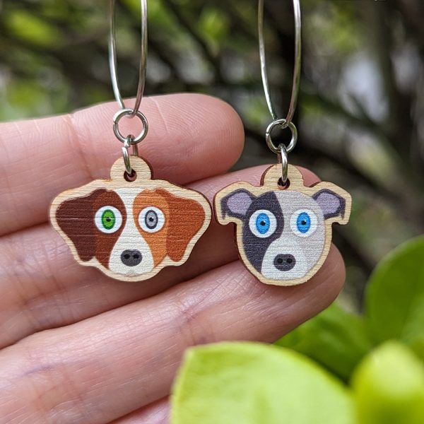 Cute Mismatch Dogs - Printed Wood Charm Hoop Earrings Supply