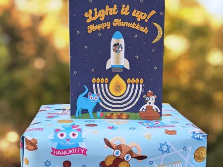 Light it Up!  Hanukkah Friends Greeting Card, Recycled Hanukkah Animals Card For Sale