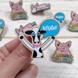 Vegan Cow  Printed Wood Happy Vegan Cheer Pin Fashion