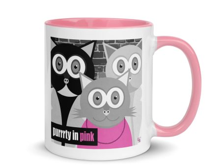 Purrrty in Pink  80 s Parody Cat Coffee Mug with Color Accents Supply