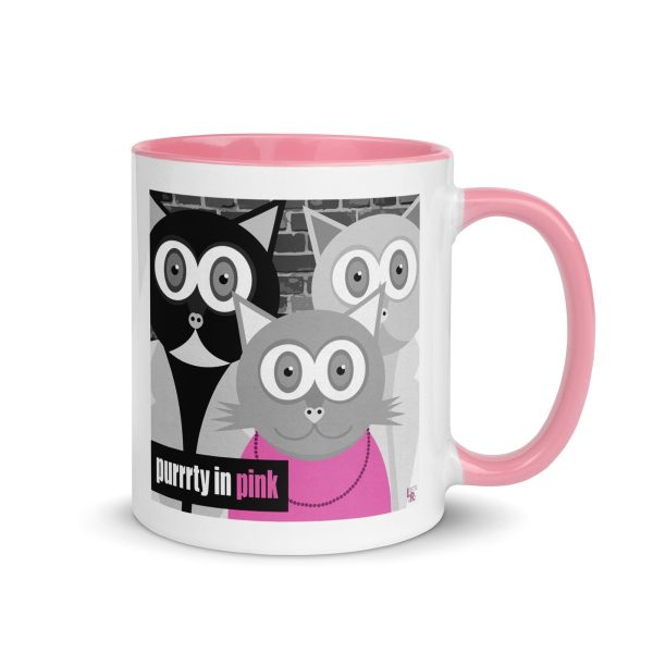 Purrrty in Pink  80 s Parody Cat Coffee Mug with Color Accents Supply