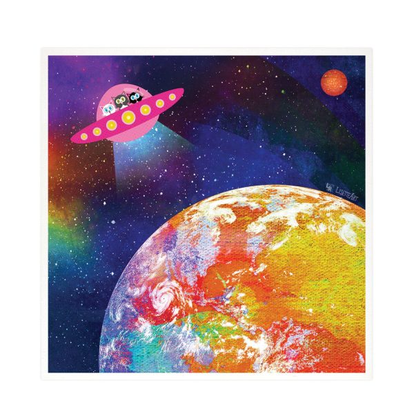 UFO - Unidentified Feline Object  Whimsical Kitties in Space Art Print Online Hot Sale