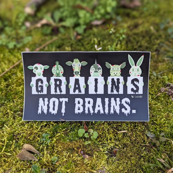 Grains not Brains  Zombie Animals Vegan Vinyl Bumper Sticker Discount