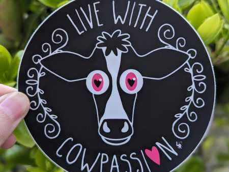 Live with Cowpassion  Vegan Cow Vinyl Bumper Sticker Discount