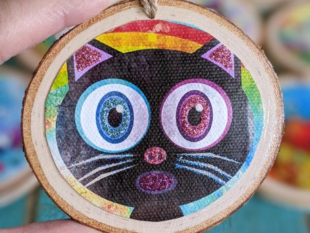 Some Meow Over the Rainbow  Cat Ornament - Glitter Wood Holiday Ornaments Supply