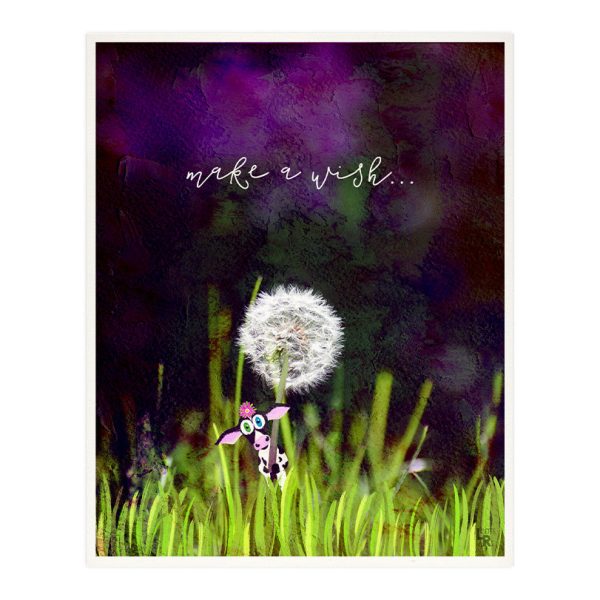 Make a wish  - Cow with Dandelion Art Print For Discount