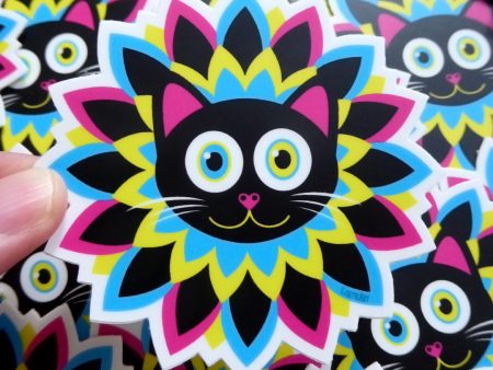 CMYKitty  Purrrfect Flower Cat Die Cut Vinyl Sticker For Cheap