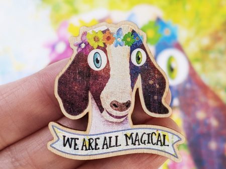 Sweet Goat with Flower Crown - We Are All Magical  Printed Wood Pin Fashion