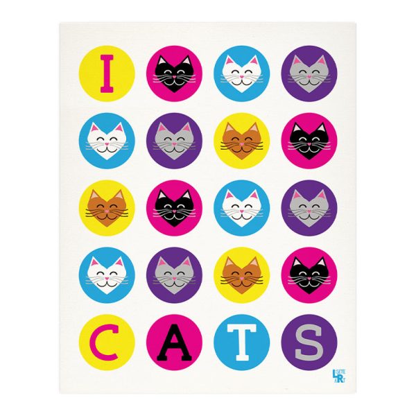 I 💜 Love 💜 Cats  Whimsical Kitty Cat Art Print Online Sale