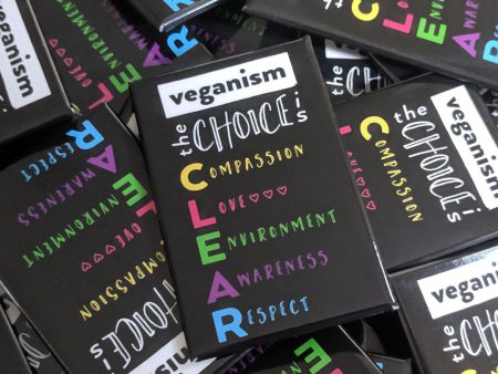 Veganism - The Choice is CLEAR  Rectangle Vegan Pinback Button Online