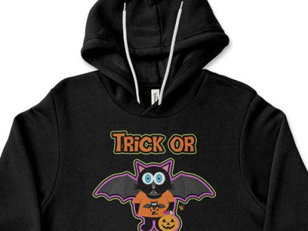 TRICK OR TREATS  Bat Cat Halloween Unisex Lightweight Fleece Hoodie Sweatshirt For Sale