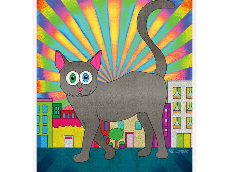 Giant Kitty in a City  Whimsical Cat Art Print For Cheap