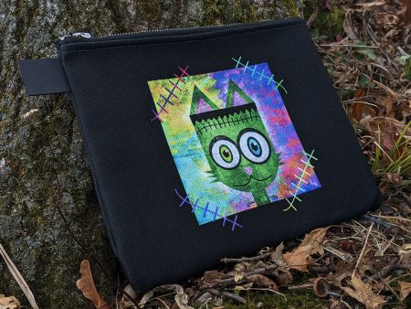 Frankenkitty  Large Zipper Pouch - Monster Cat Vegan Clutch Fashion