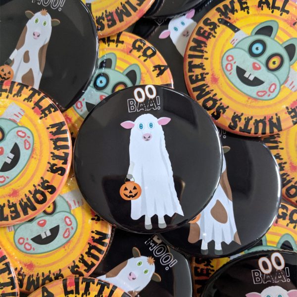 Trick or Treat  Ghost Cow and Sheep Halloween Pinback Button For Cheap