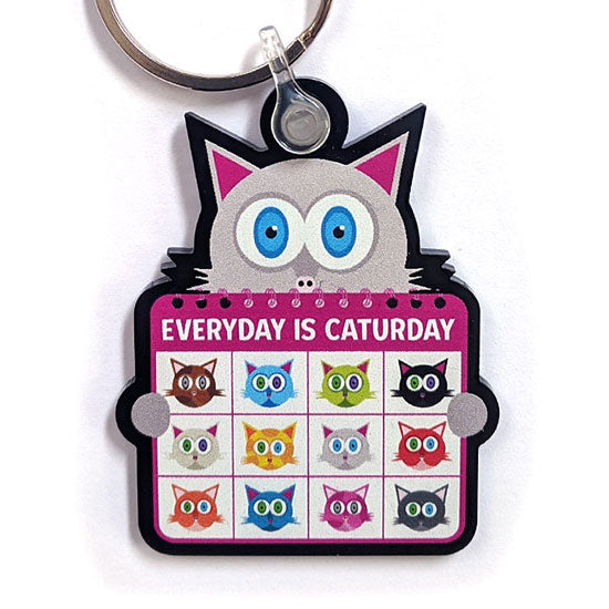 Everyday is Caturday  Printed Recycled Acrylic Cat Keychain Cheap