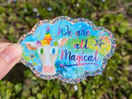 We are all Magical  Flower Crown Cowicorn, Die Cut Glitter Vinyl Sticker on Sale