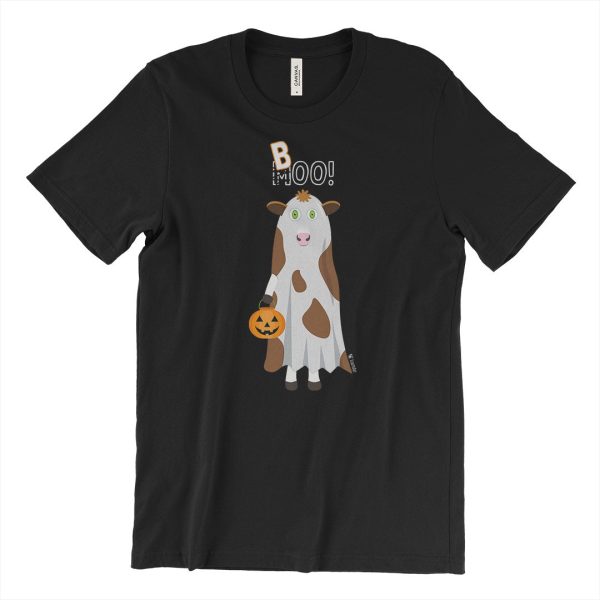 Trick or Treat  MOO BOO Cow in Ghost Costume Halloween Unisex T-Shirt Online now