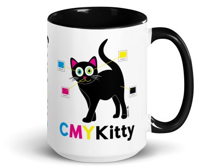 CMYKitty  Large Cat Coffee Mug with Color Accents For Sale