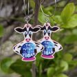 The Future is Vegan  Cow with Crystal Ball Printed Wood Charm Earrings on Sale