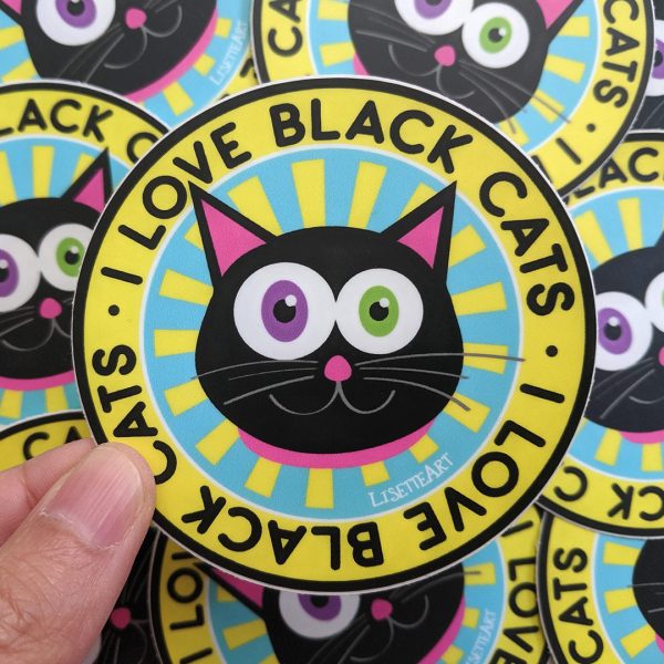 I Love Black Cats  Circle Badge Vinyl Sticker Discount