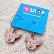 Cute Pig Friend - Printed Wood Charm Vegan Hoop Earrings Online