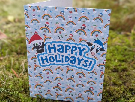 Happy Holidays!  Rainbow Friends Animals Recycled Greeting Card Supply