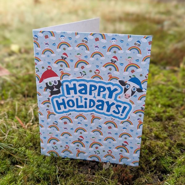 Happy Holidays!  Rainbow Friends Animals Recycled Greeting Card Supply