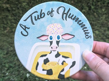 A Tub of Hummus  Humorous Cow Round Stone Coaster Online Sale