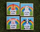 Vegan Home  Happy Animals Art on Wood Block - Funky Vegan Sign For Cheap