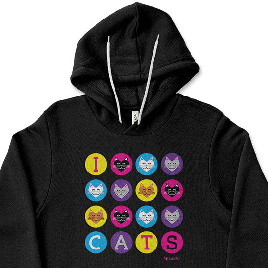 I 💜 Love 💜 Cats  Unisex Lightweight Fleece Hoodie Sweatshirt Supply