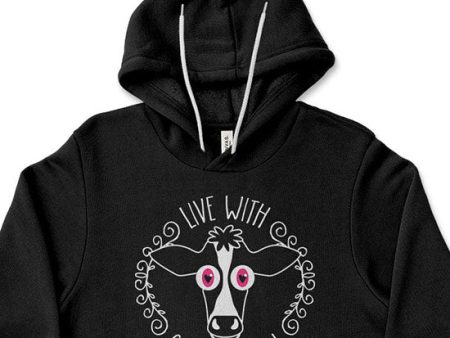 Live with Cowpassion  Unisex Lightweight Fleece Vegan Cow Hoodie Sweatshirt Discount