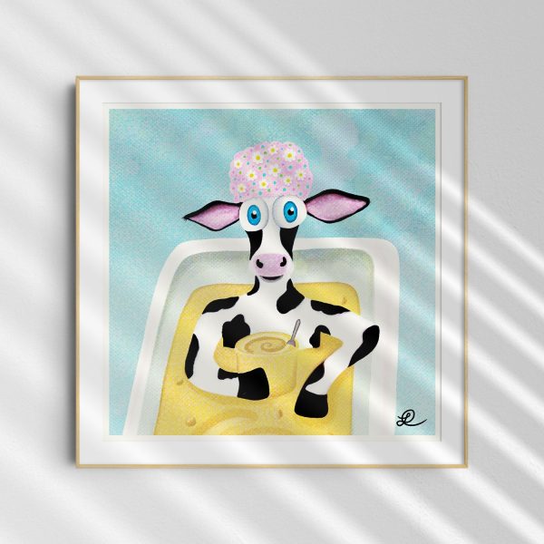 Tub of Hummus  - Humorous Cow Art Print Fashion