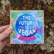 The Future is Vegan  Whimsical Cow with Crystal Ball Art on Wood Block - Vegan Sign Sale