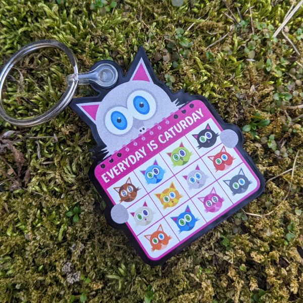 Everyday is Caturday  Printed Recycled Acrylic Cat Keychain Cheap