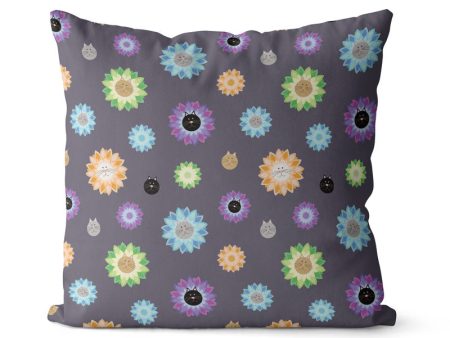 Purrrfect Flowers  Cat Premium Throw Pillow Cover Online now