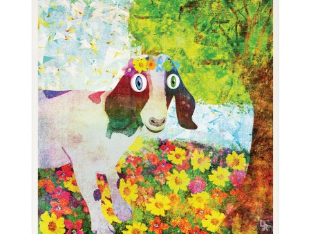 Sweet Goat with Flower Crown Portrait  Whimsical Art Print For Cheap