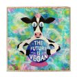 The Future is Vegan  Whimsical Cow with Crystal Ball Art on Wood Block - Vegan Sign Sale