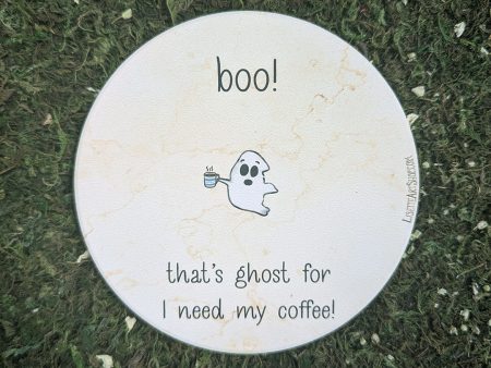 boo! I need my coffee!  Ghostie Round Stone Coaster Online